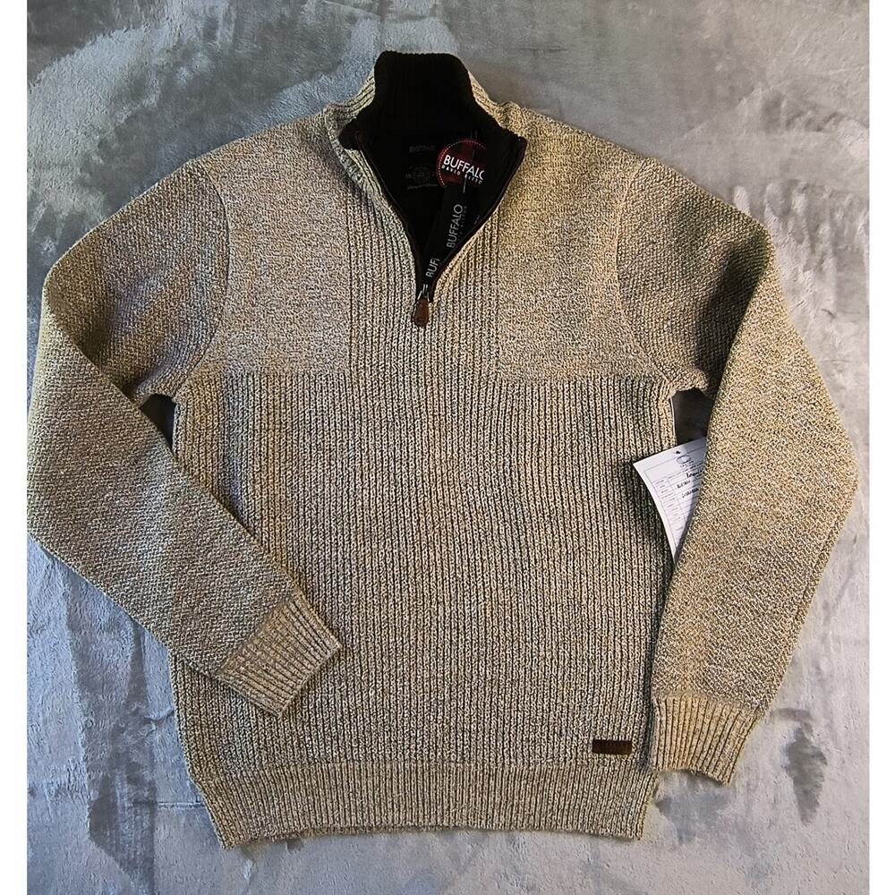 Buffalo David Bitton Men's Half Zip Sweater in Jute Mix - Size M - NWT
